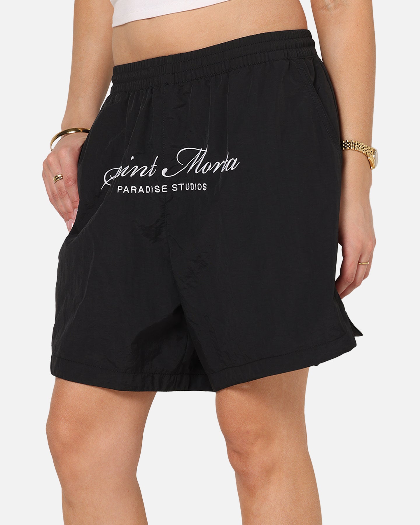 Saint Morta Saint Studios Logo Nylon Shorts Black