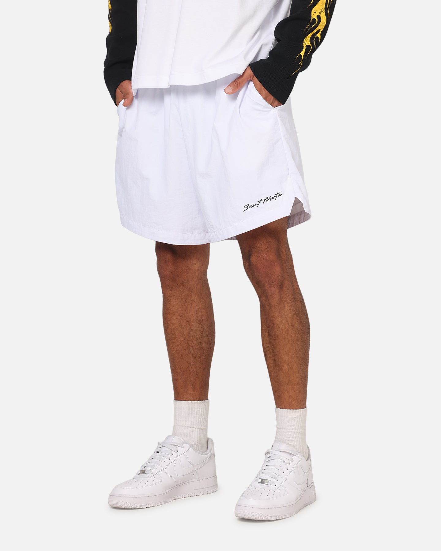 Saint Morta Scription Nylon Shorts White