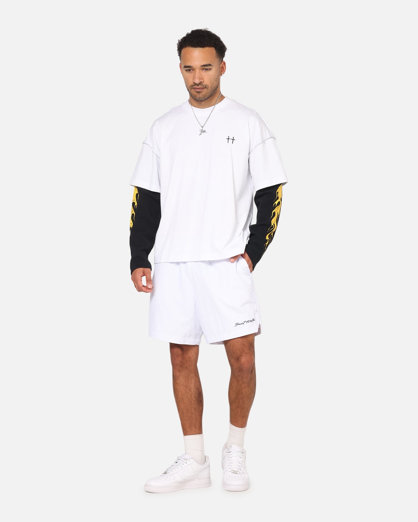 Saint Morta Scription Nylon Shorts White