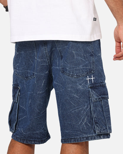 Saint Morta Denim Cargo Shorts Crinkle Stonewash
