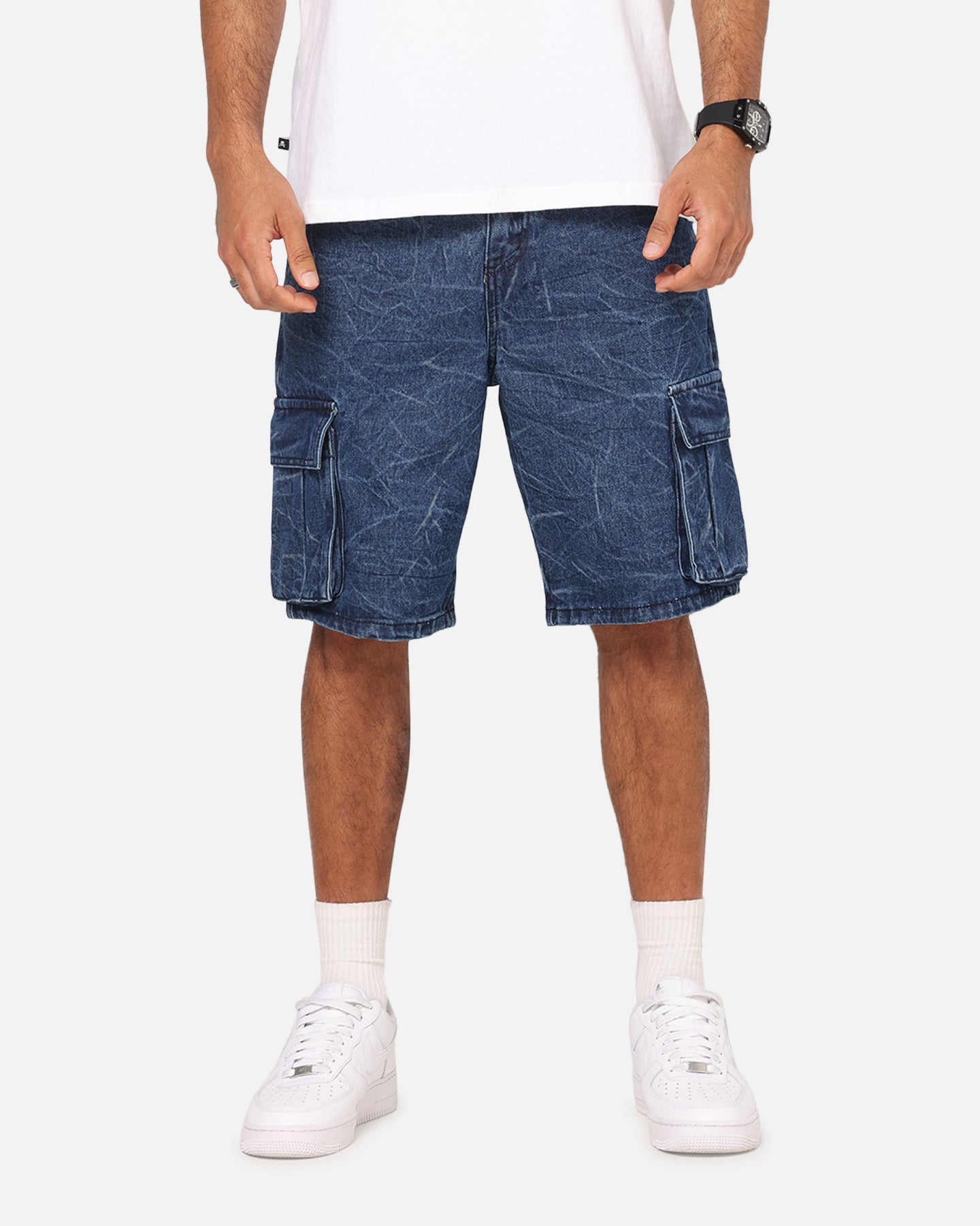 Saint Morta Denim Cargo Shorts Crinkle Stonewash