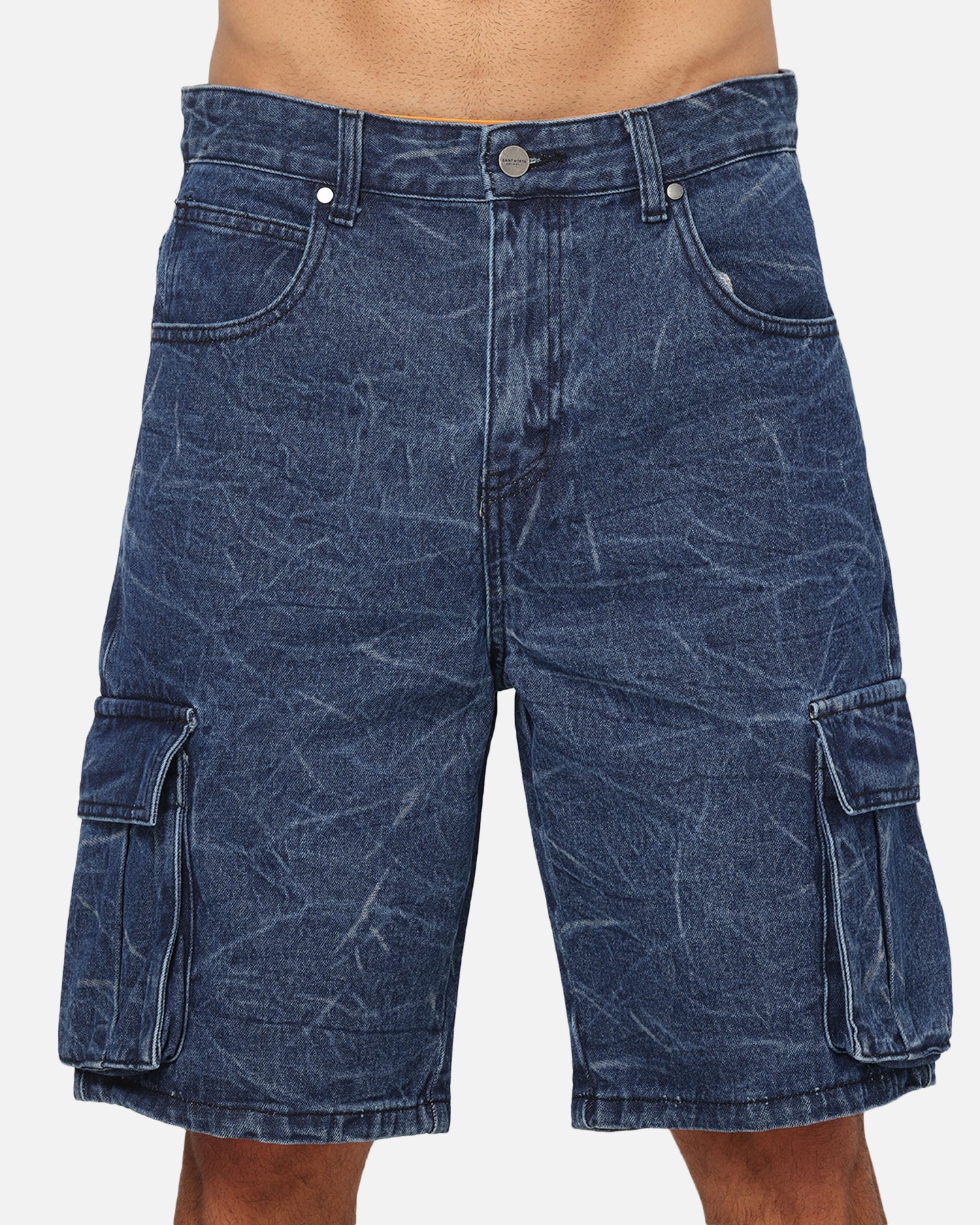 Saint Morta Denim Cargo Shorts Crinkle Stonewash