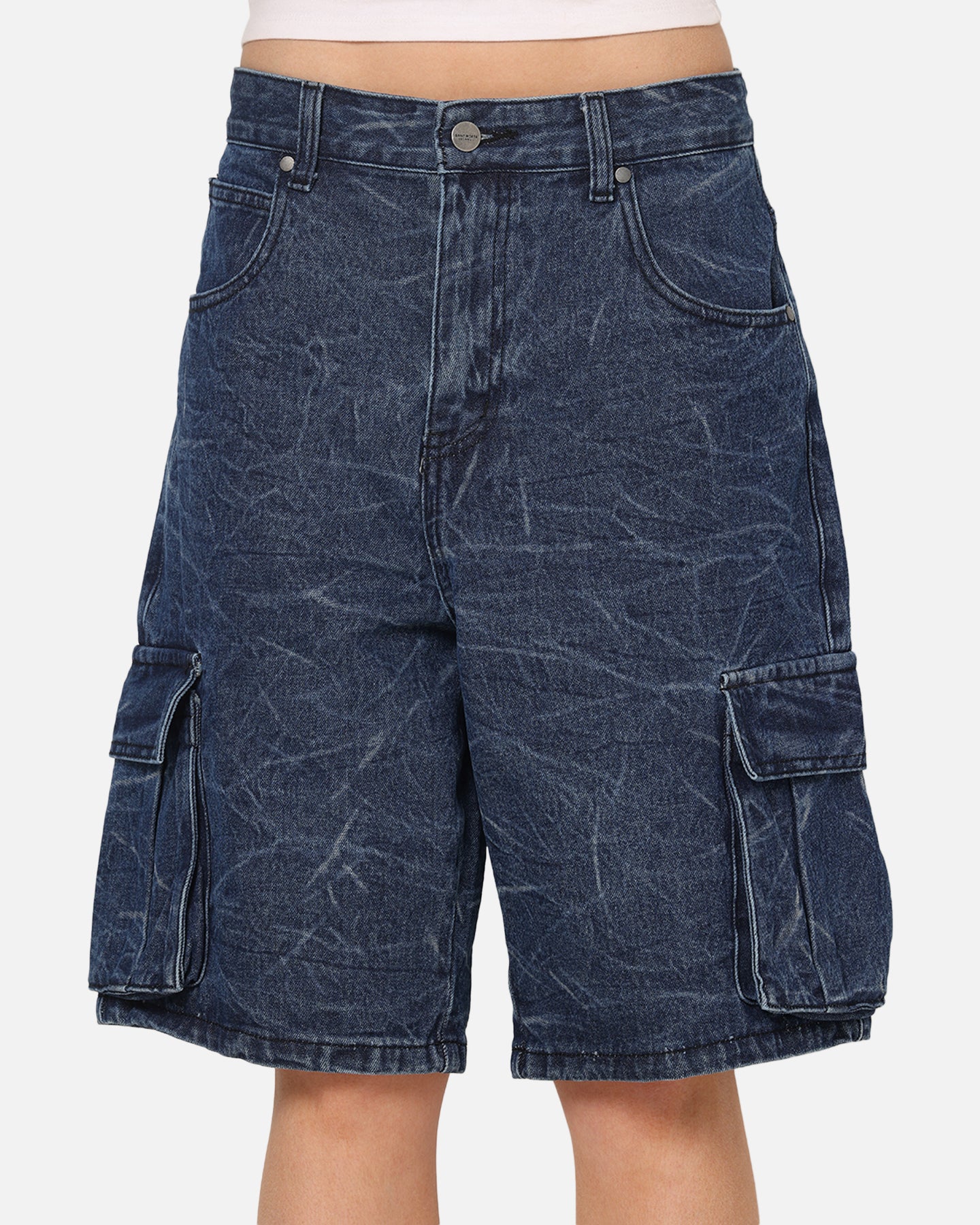 Saint Morta Denim Cargo Shorts Crinkle Stonewash