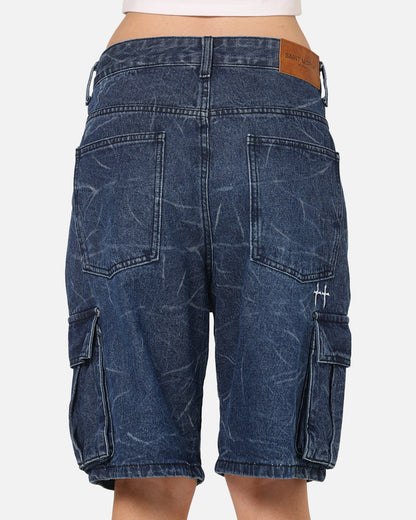 Saint Morta Denim Cargo Shorts Crinkle Stonewash
