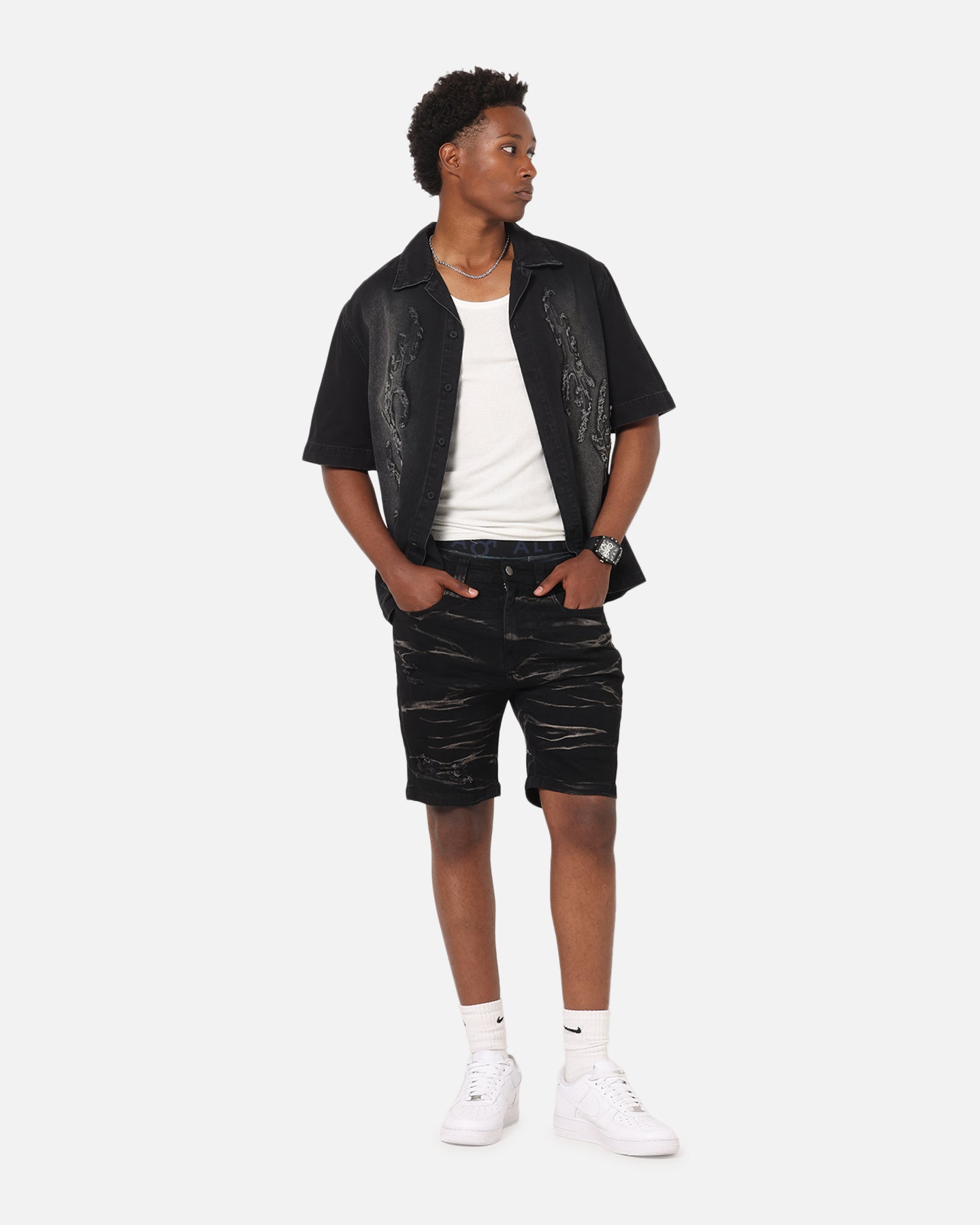 Saint Morta Dynasty Thrash V2 Denim Shorts Acid Wash Black