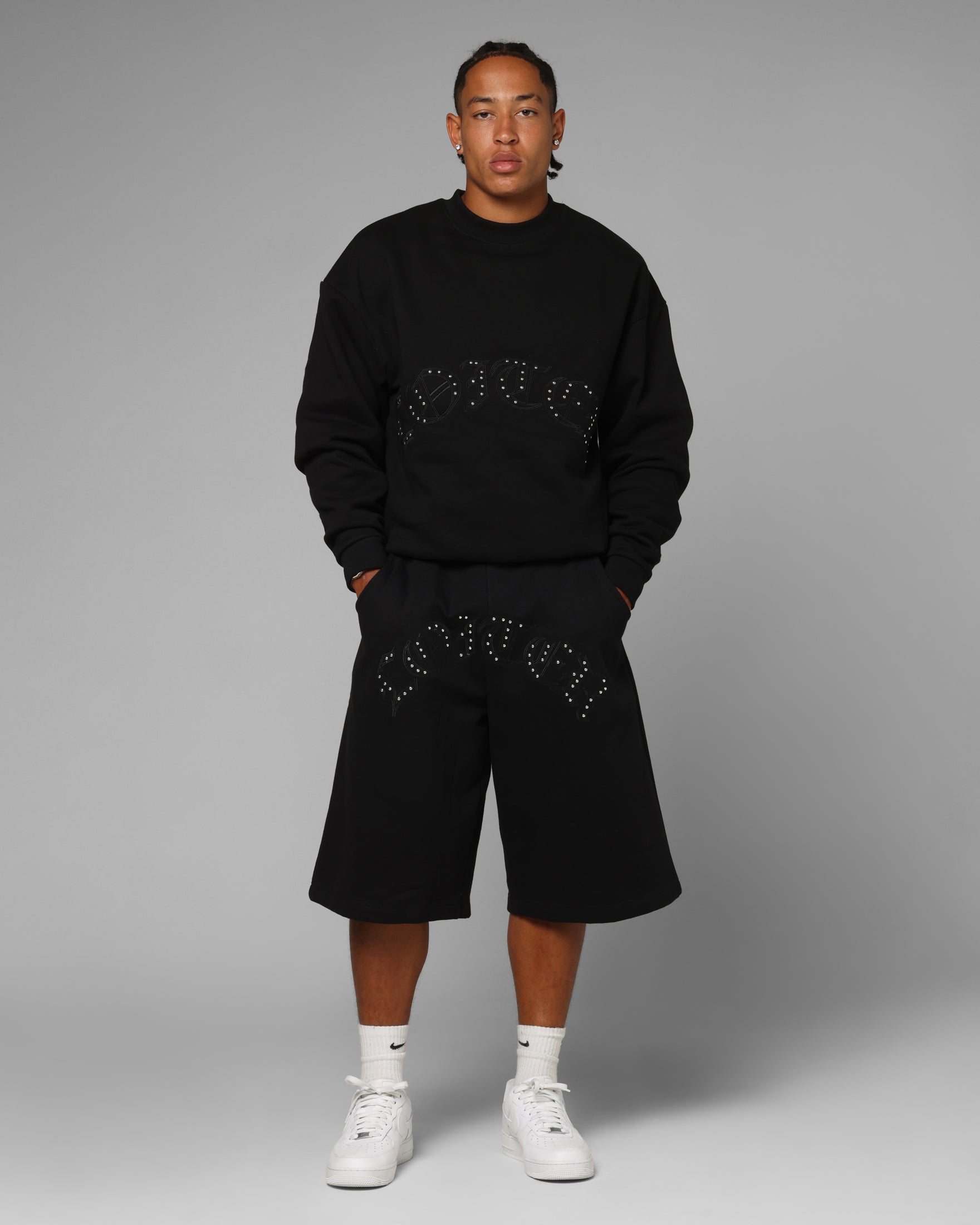 Loiter Destruct Sweat Shorts Black