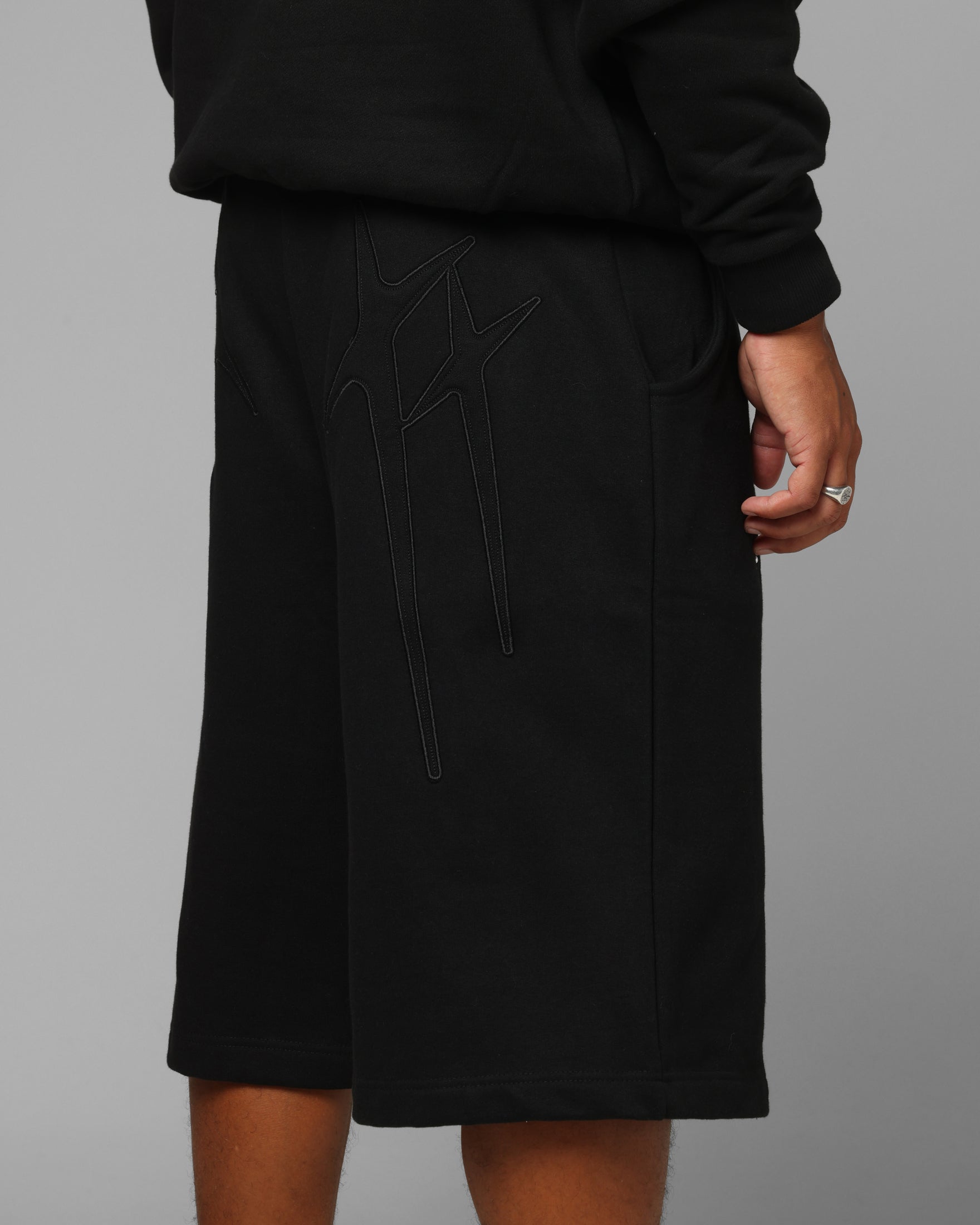 Loiter Destruct Sweat Shorts Black