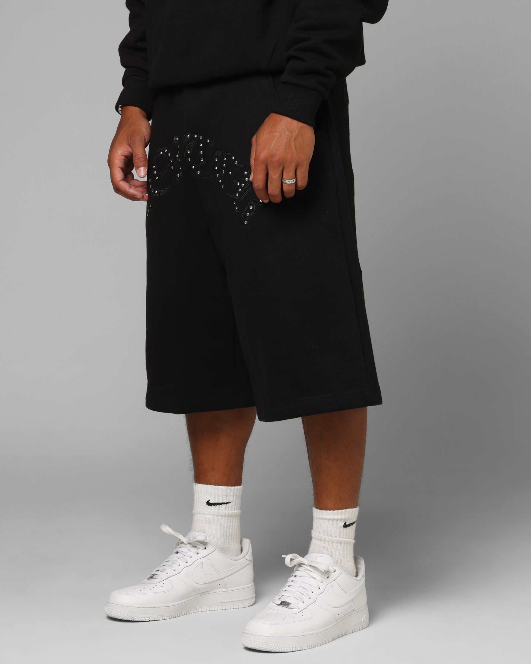 Loiter Destruct Sweat Shorts Black