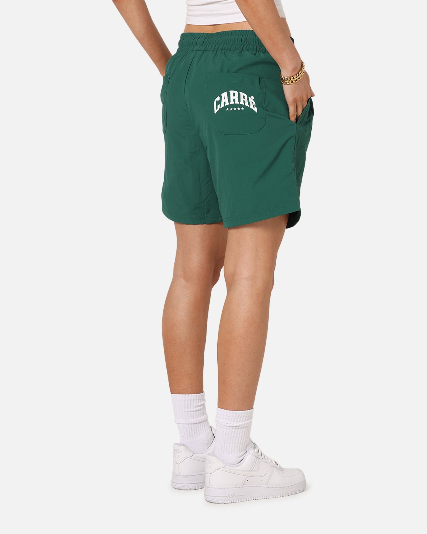 Carre Panelled Nylon Shorts Green