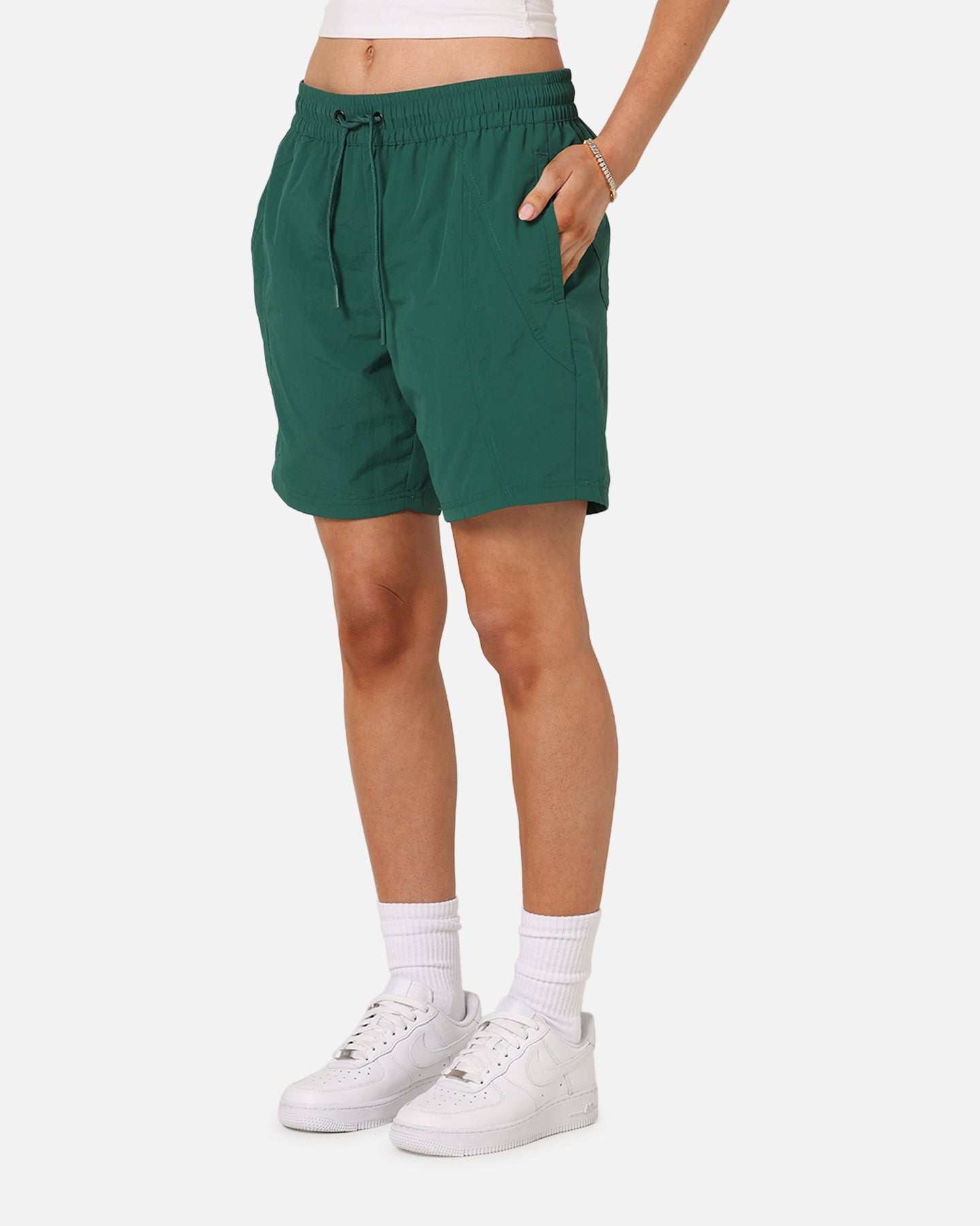 Carre Panelled Nylon Shorts Green