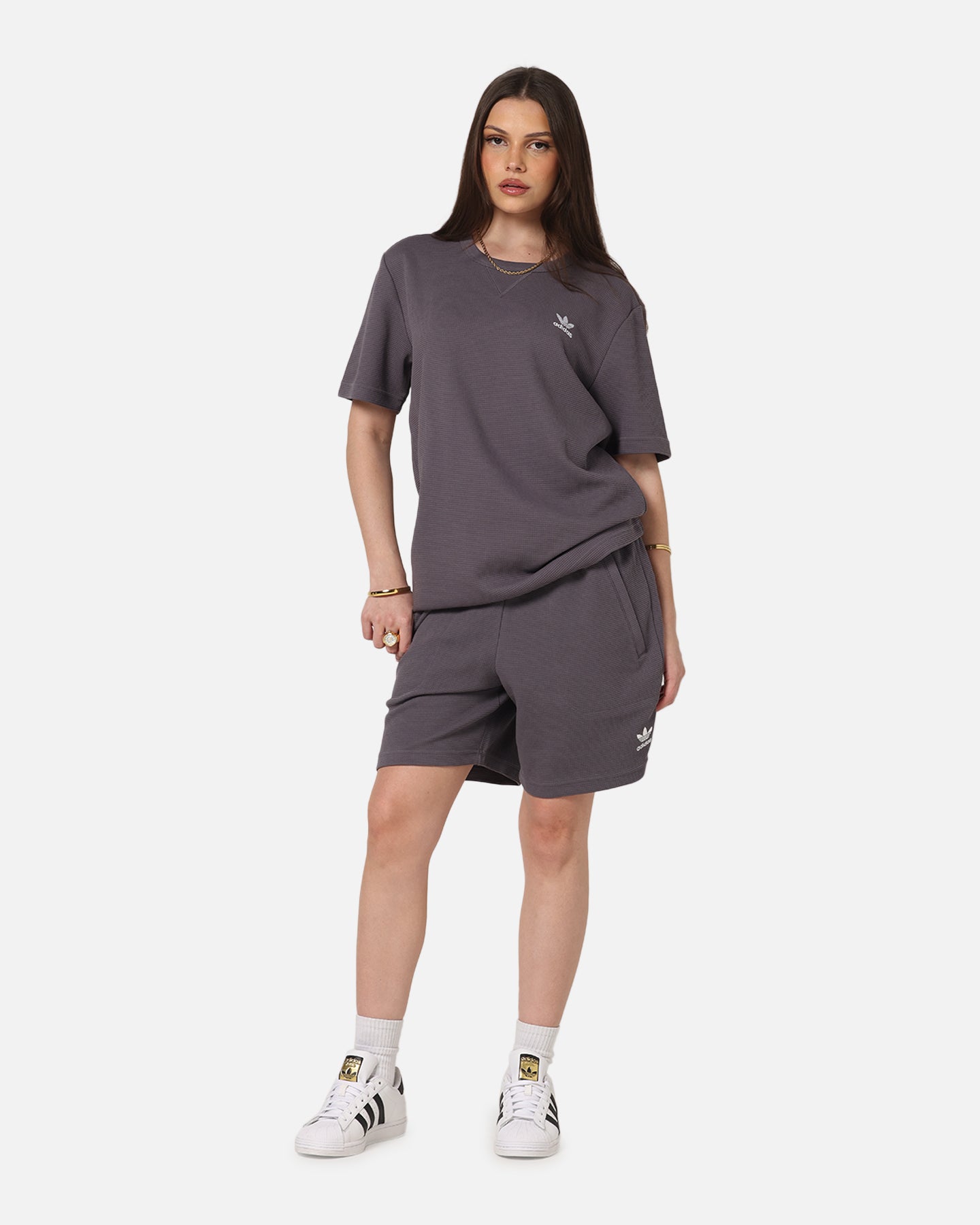 Adidas Trefoil Essentials Waffle Shorts Grey Strata