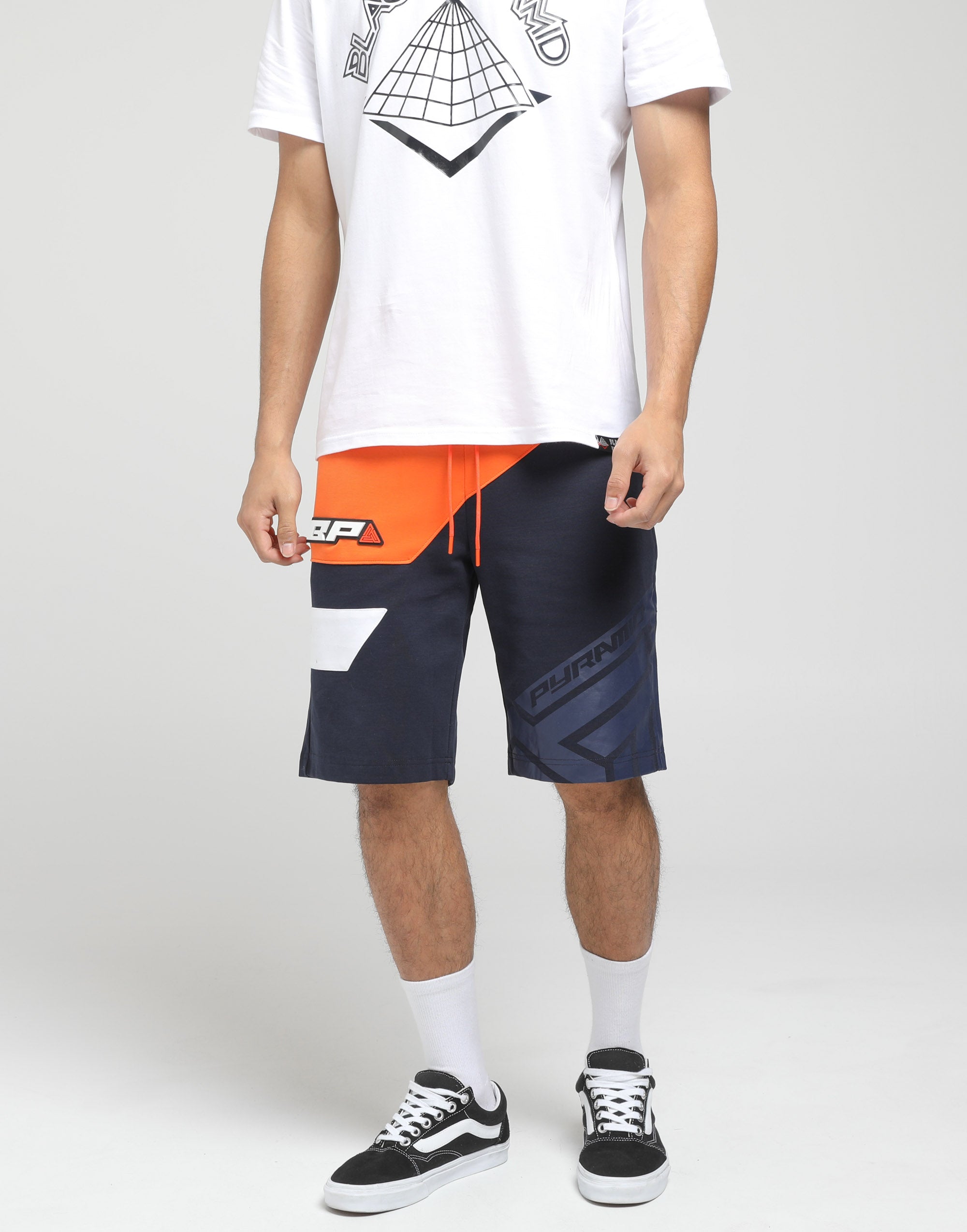 Black Pyramid Diagonal Split Shorts Orange