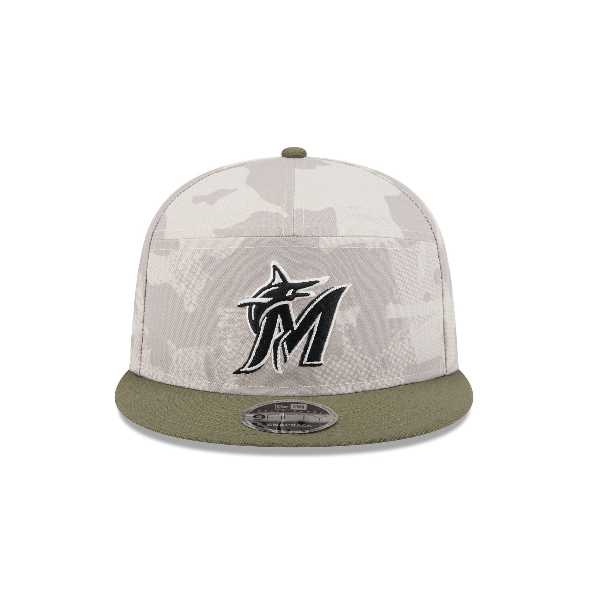 Miami Marlins Armed Forces Day 2025 Split Panel 9FIFTY Snapback Hat