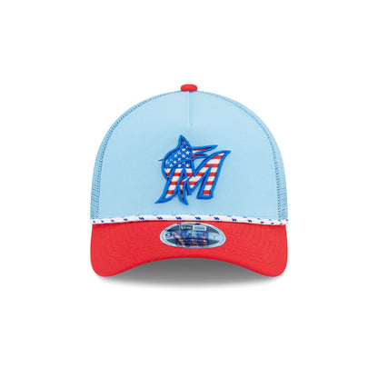 Miami Marlins Independence Day 2025 9FORTY M-Crown A-Frame Trucker Hat