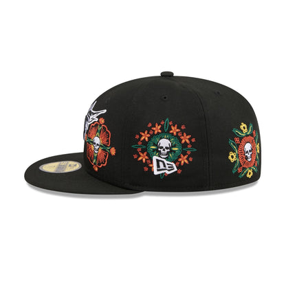 Miami Marlins Day of the Dead Skull & Flowers 59FIFTY Fitted Hat